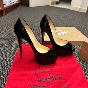 Christian Louboutin Lady Peep 150MM Platform Patent Calf Black Heels